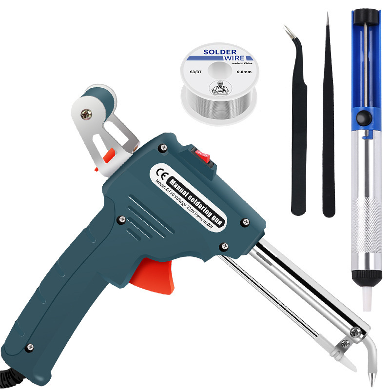 外贸爆款手动电热焊锡枪外热内热式 60W电烙铁自动焊锡套装焊锡枪