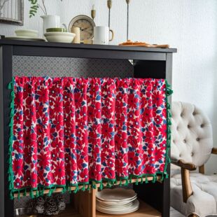 Yaman Qiyun Window Mantle Red Flower Festive Half Curtain Door Curtain Coffee Curtain Kitchen Sink Cabinet Dust Curtain