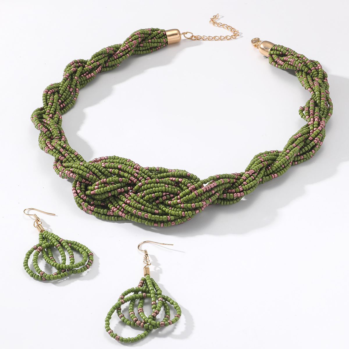 Traje de joyería de mujer de estilo étnico bohemio de múltiples capas con cuentas redondas grandes multicolores retro europeo y americano