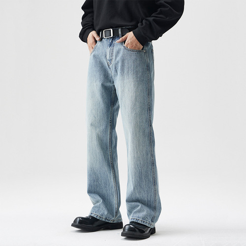 Men's #2024 Autumn New Trend Brand American Retro Denim Jeans for Men with Micro-Round Hem High Street Bad Boy Style Long Pants