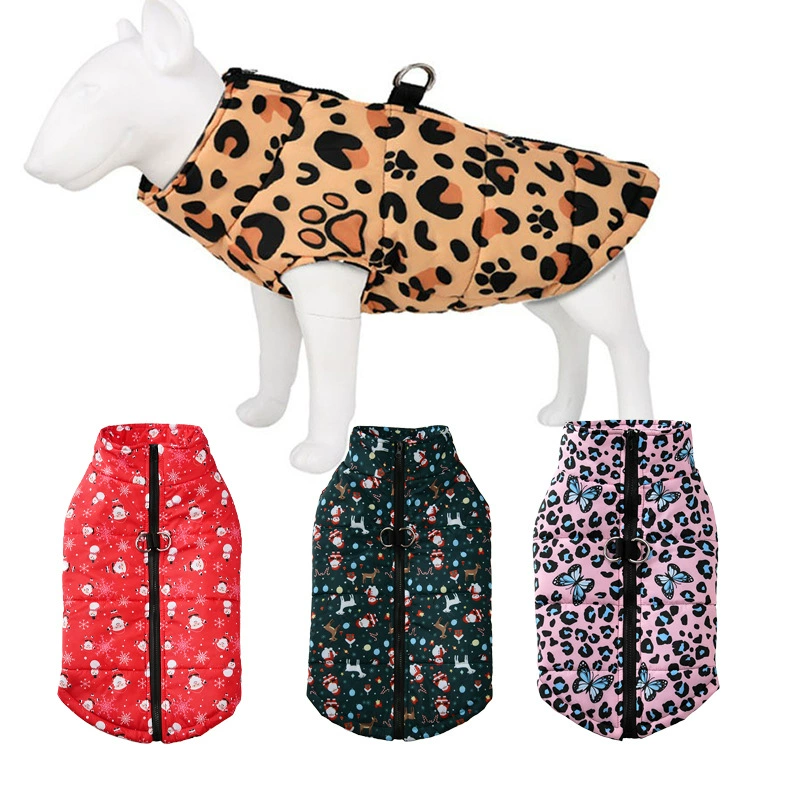 Одежда для домашних животных, зимняя куртка с хлопковой подкладкой, лыжная одежда, ветрозащитная утолщенная теплая одежда с леопардовым принтом, одежда для средних и больших собак, штурмовая одежда