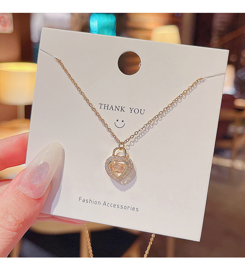 Korean style beating heart titanium steel necklace female geometric clavicle chain