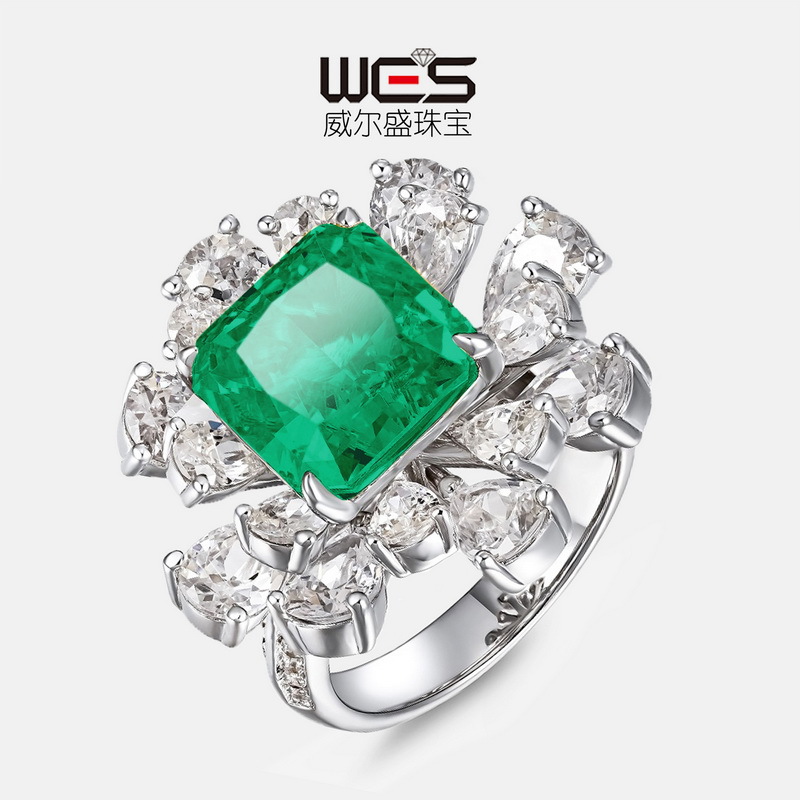 Anillo de tesoro de color de cultivo de moda atmosférica transfronteriza europea y americana S925 plata con incrustaciones de rojo y azul esmeralda Anillo de dedo de alimentación cerrado personalizado