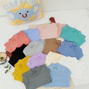 Autumn and Winter Children's Wear All-match Top Children's Thickened Middle Collar Base Shirt Boys and Girls Long-sleeved T-shirt Candy Color