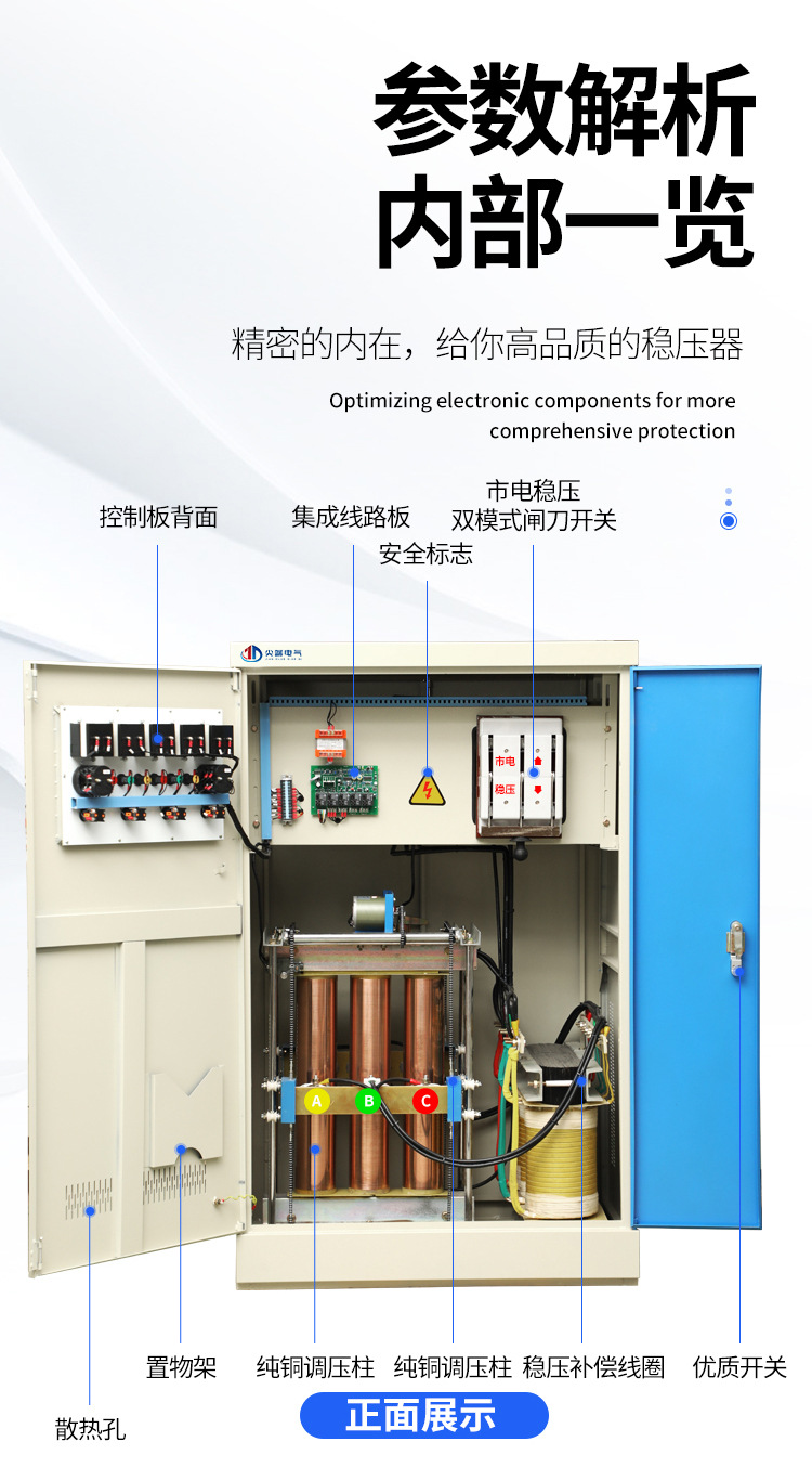 三相大功率稳压器380v工业补偿式电力电源升压器SBW200千瓦100KVA详情5