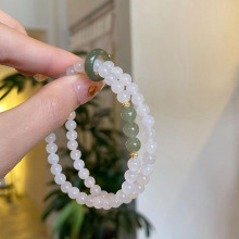 新中式新款仿白玉高级手链小众设计显白双圈叠戴简约和田手串配饰