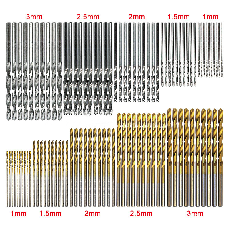 50pc チタンメッキツイストドリルビットセット 1-3 ミリメートル小型ドリルビット電気ドリル掘削セット DIY 木工アイドリルビット|undefined