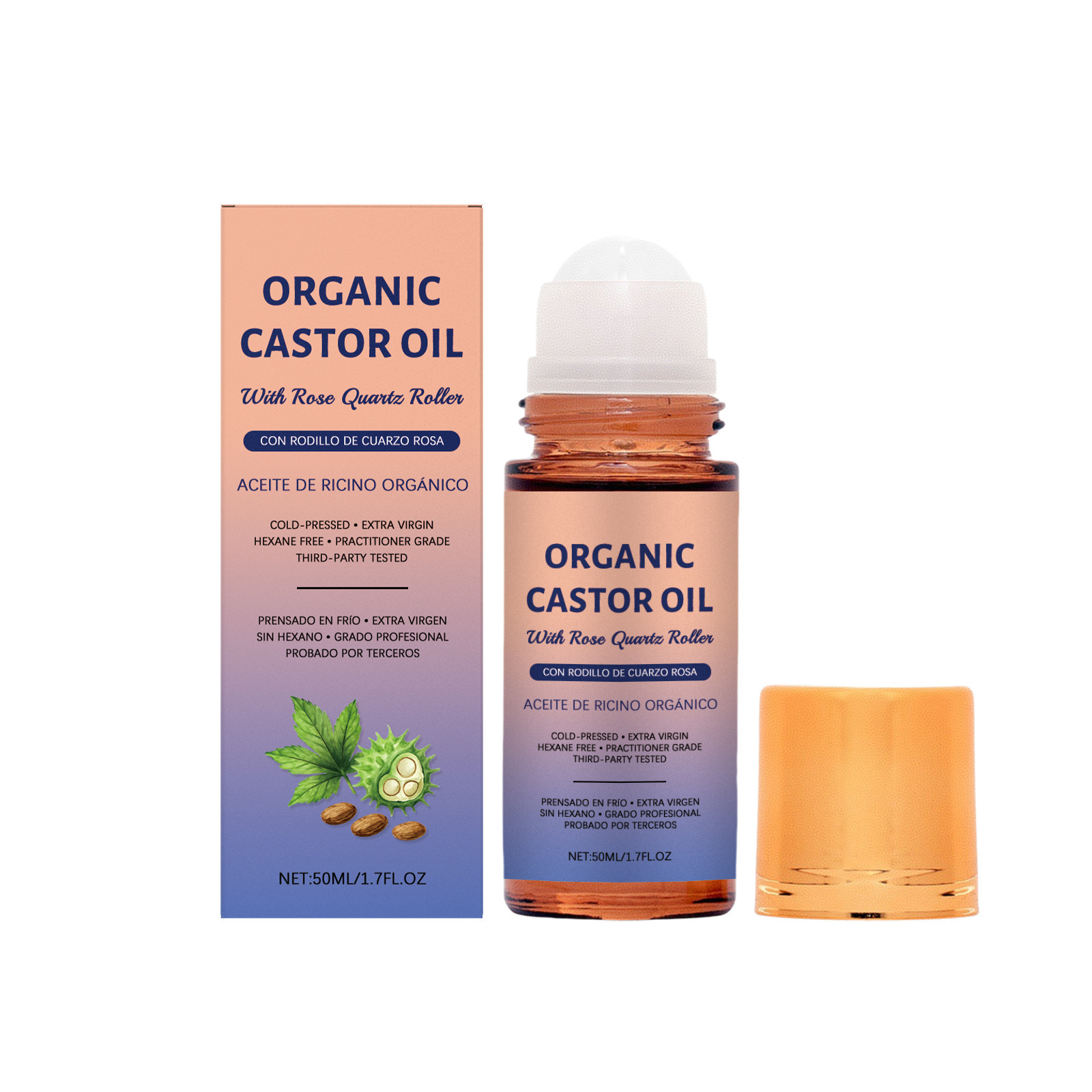 Aceite de Ricino Roll-On para Cuidado Corporal de Cuarzo Hidratante Portátil