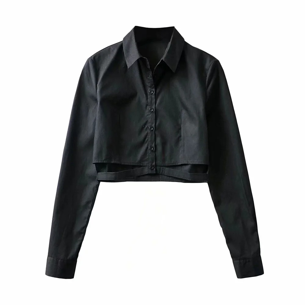 Waist Hollow Long Sleeve Lapel Shirt NSAC22152