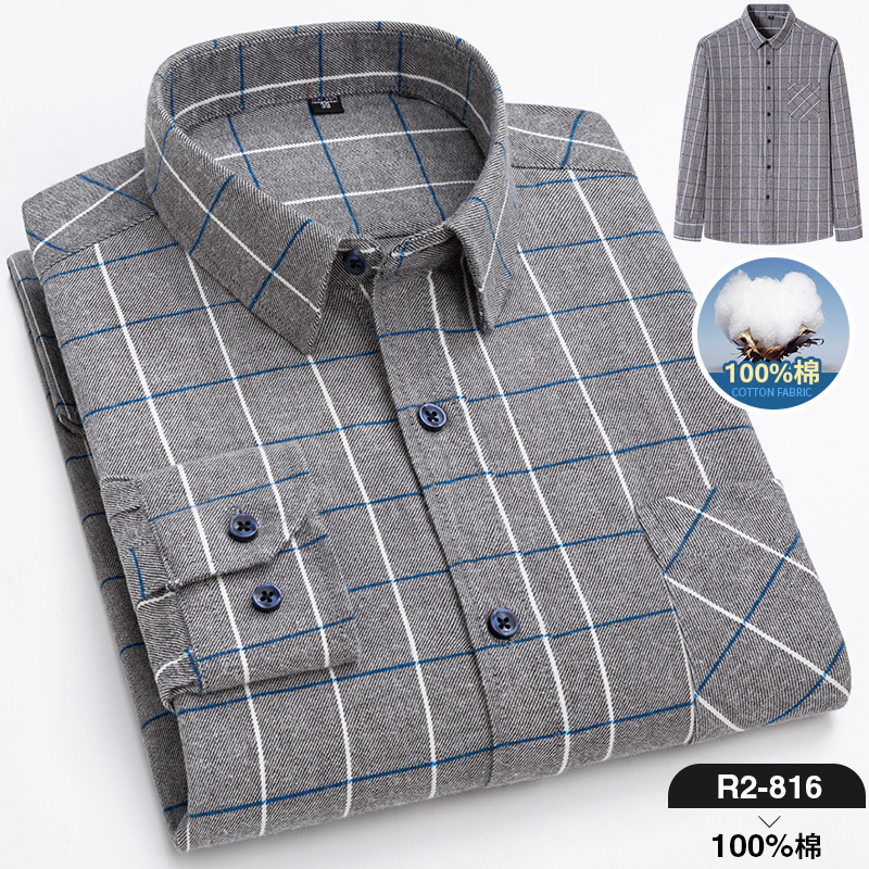 2024 nuevo Algodón puro cepillado camisa de manga larga a cuadros de los hombres de estilo coreano transpirable camisa de moda casual en stock ropa de hombre