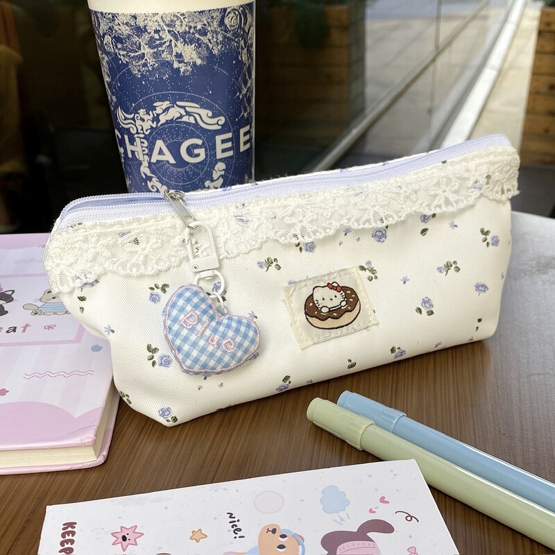 ピンクの花柄鉛筆バッグインかわいいガーリーハート文具バッグ大容量学生鉛筆バッグ高価値収納袋|undefined