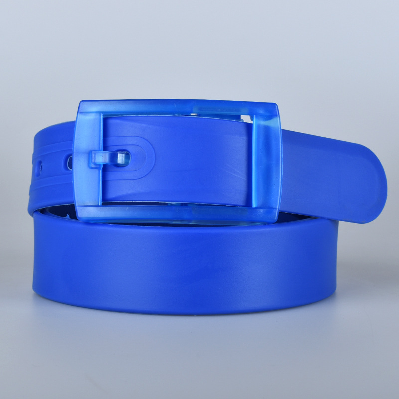 Cinturón unisex de silicona colorida con hebilla de pin, color caramelo, sin metal, cinturón de plástico blanco y rojo para pantalones, venta directa de fábrica