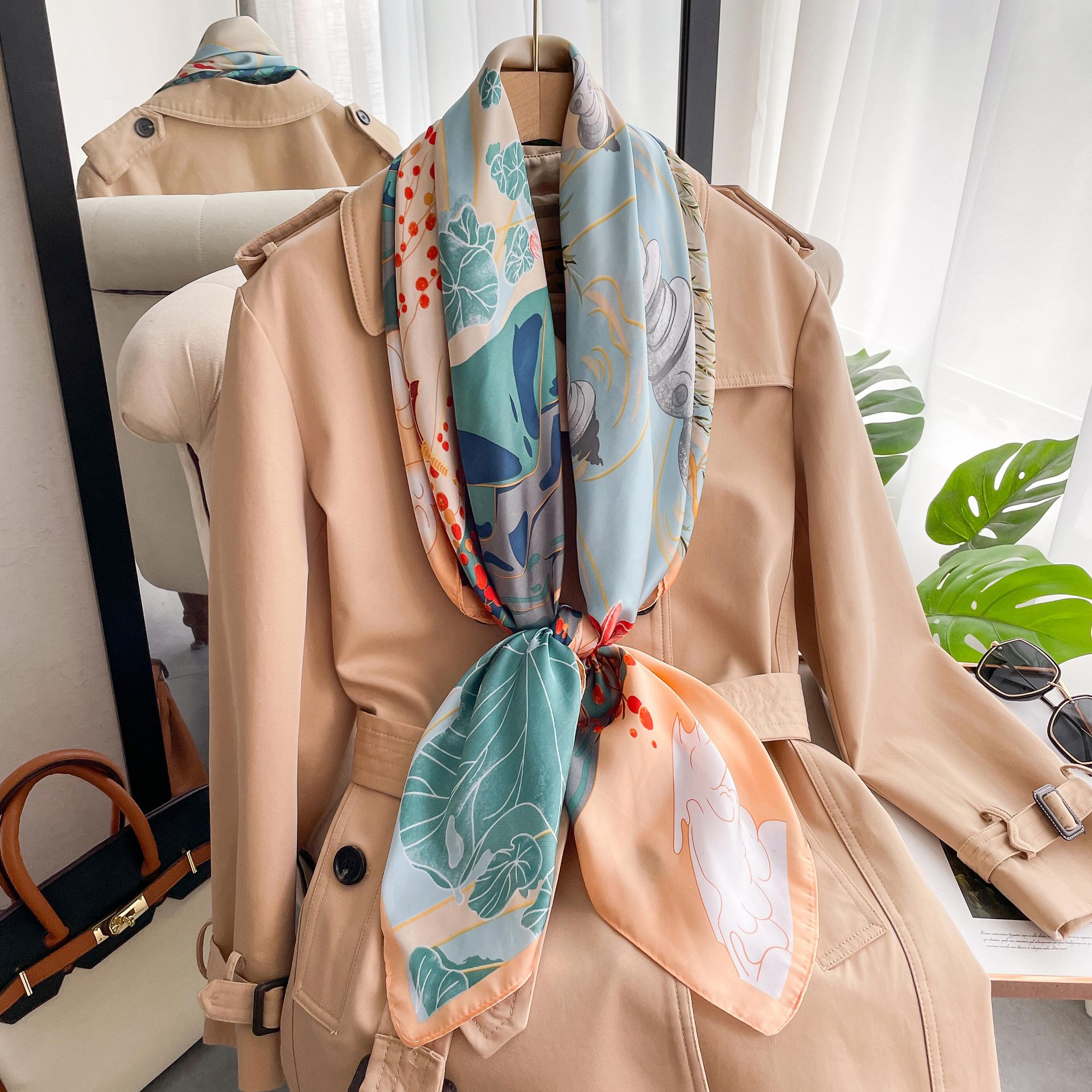 Long Silk Scarf For Women Beach Sun Protection Shawl Patterned_voghion.com