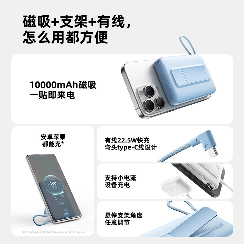 Magsafe беспроводное магнитное зарядное 1000 мА·ч с кабелем, Type-C штекер, подставка, портативный аккумулятор