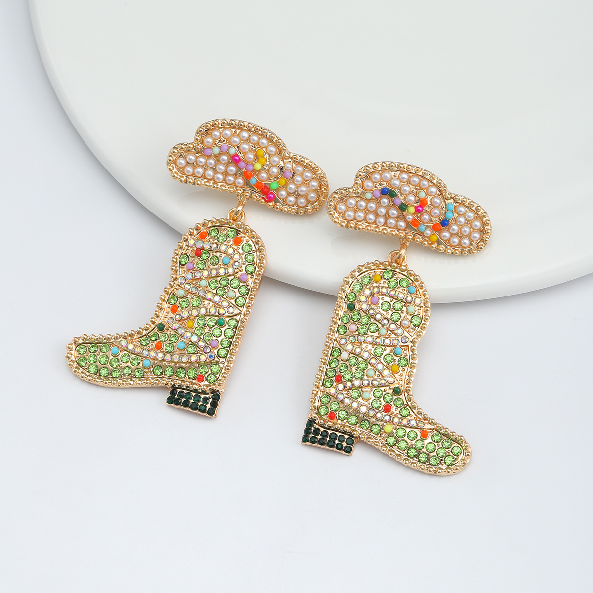 1 Pair Modern Style Classic Style Boots Beaded Inlay Alloy Rhinestones Drop Earrings display picture 8