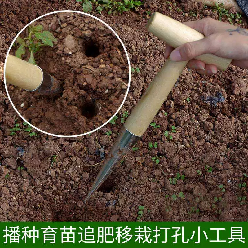 园艺打洞器施肥种菜种子移苗种植工具木柄园林追肥移栽打孔播种器