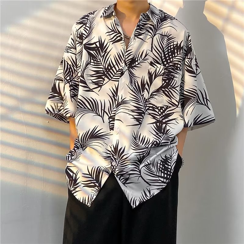 Hong Kong estilo Retro Vintage floral camisa manga corta Estilo Hawaiano tailandés diseño Ruan guapo camisa suelta para hombres y mujeres