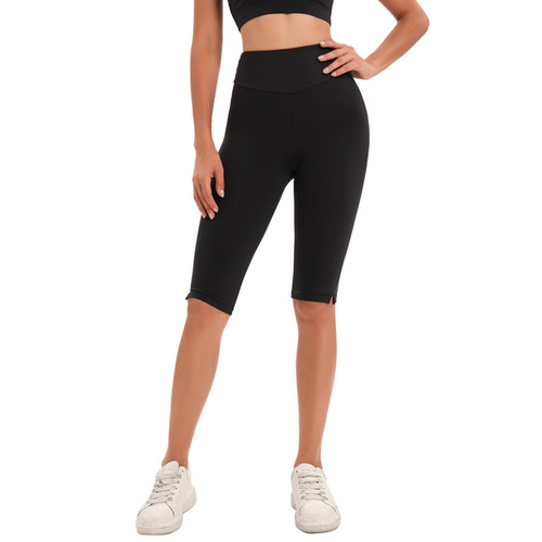 Cross-border high-waist lifted lulu yoga pants for women, elastic tight mid-rise underwear with invisible bare feel running fitness five-pocket pants