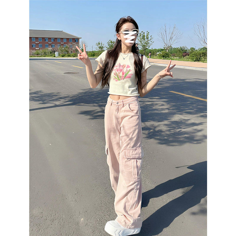 High Waist Slimming Straight Jeans Women's Figure 2024 Spring and Summer Overalls Dirty Pink Commuter New Outfit High Waist Slimming Straight Jeans Women's Figure 2024 Spring and Summer Overalls Dirty Pink Commuter New Outfit
