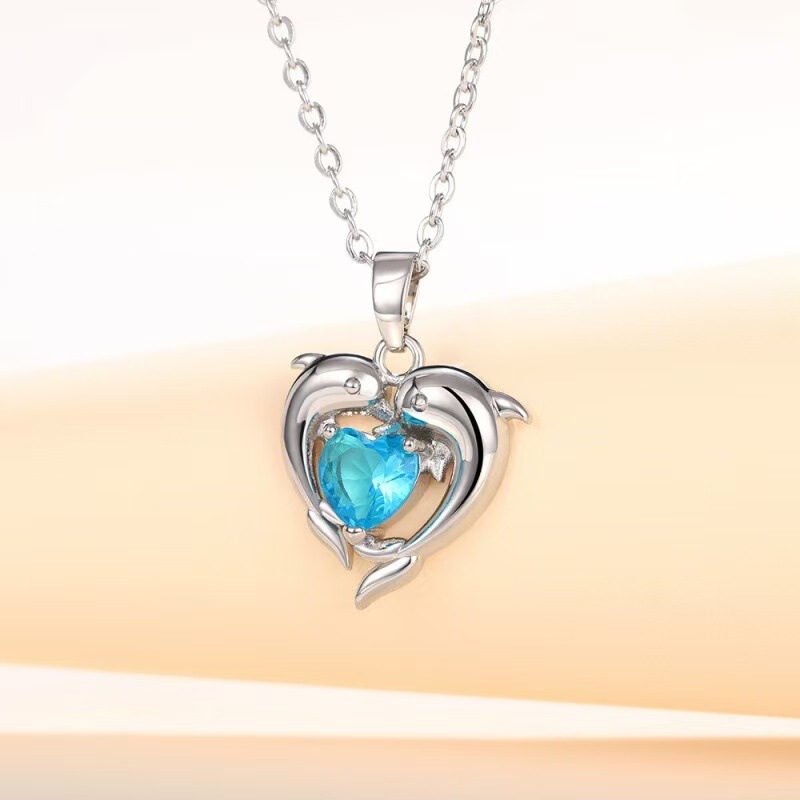 TEMU cross-border new best selling dolphin love crystal European and American women's necklace sweater chain neck chain factory direct sales TEMU cross-border new best selling dolphin love crystal European and American women's necklace sweater chain neck chain factory direct sales