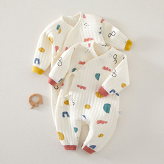 Baby clothes, newborn clothes, spring and autumn, three-layer warm pure cotton, long-sleeved, one-piece, crawling clothes, baby clothes, infant clothes