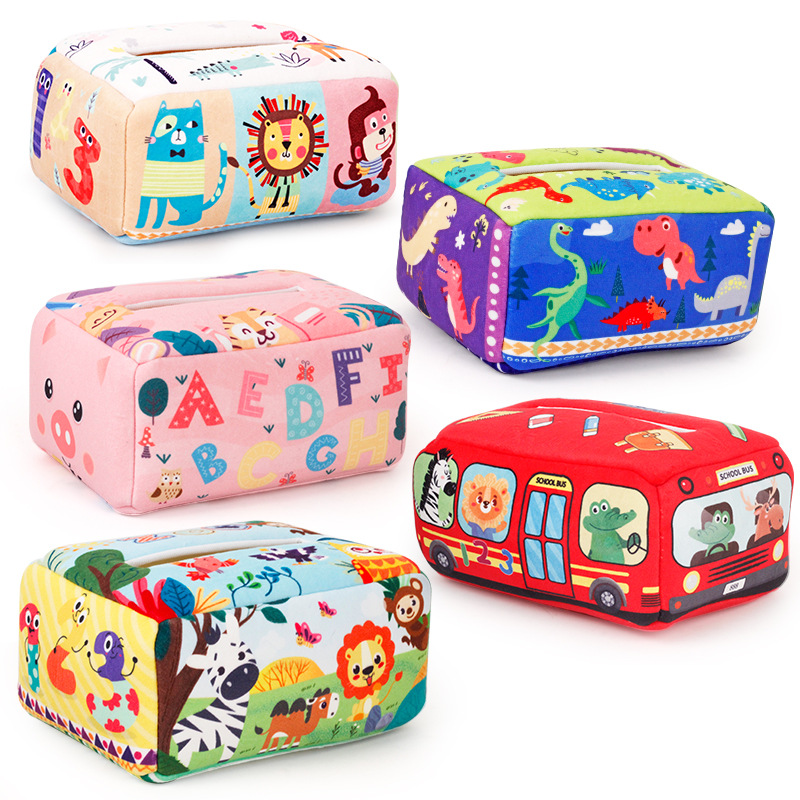 Bebé educativo de educación temprana libro de tela caja de juguete bebé sonando papel libro de tela simulación bosque animal caja de pañuelos sin lágrimas