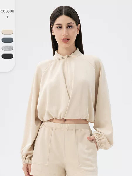 Women's Autumn and Winter New Chinese Yoga Coat Modal Air Layer Loose Warm Running Fitness Sweatshirt