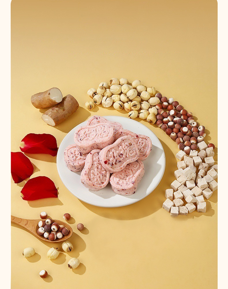 Rose Euryale Eight Treasure Cake Sugar Free Steamed Herbal Pastry 250g in use