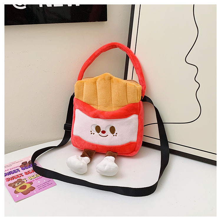 2024 Ny kreativ tecknad pommes frites dockväska för kvinnor plysch bärbar axelväska japansk söt liten väska_voghion.com