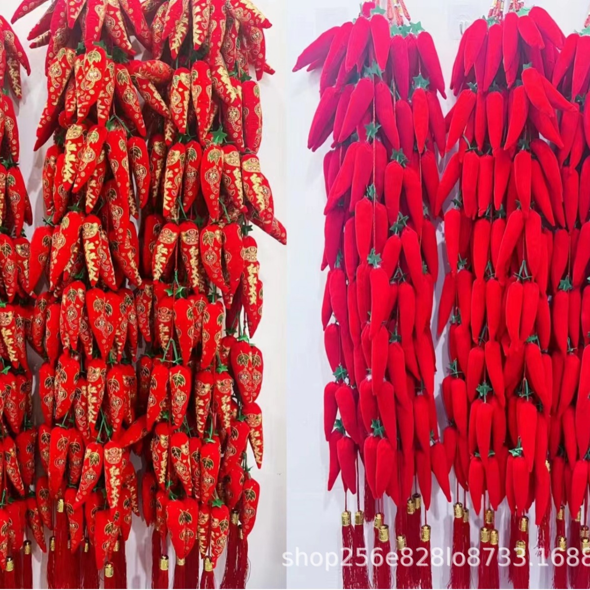 春节过年装饰用品全红辣椒串16头印花辣椒串挂件年货用品厂家批发