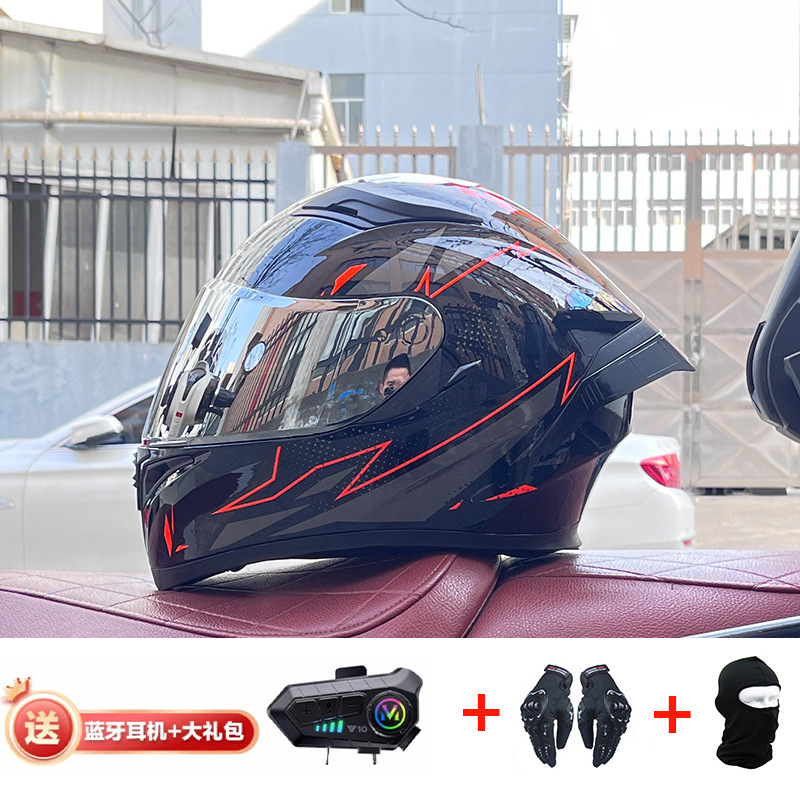 Casco de cola grande de motocicleta Jiekai Casco completo con auriculares Bluetooth Casco de conducción de motocicleta eléctrica de cuatro estaciones para hombre