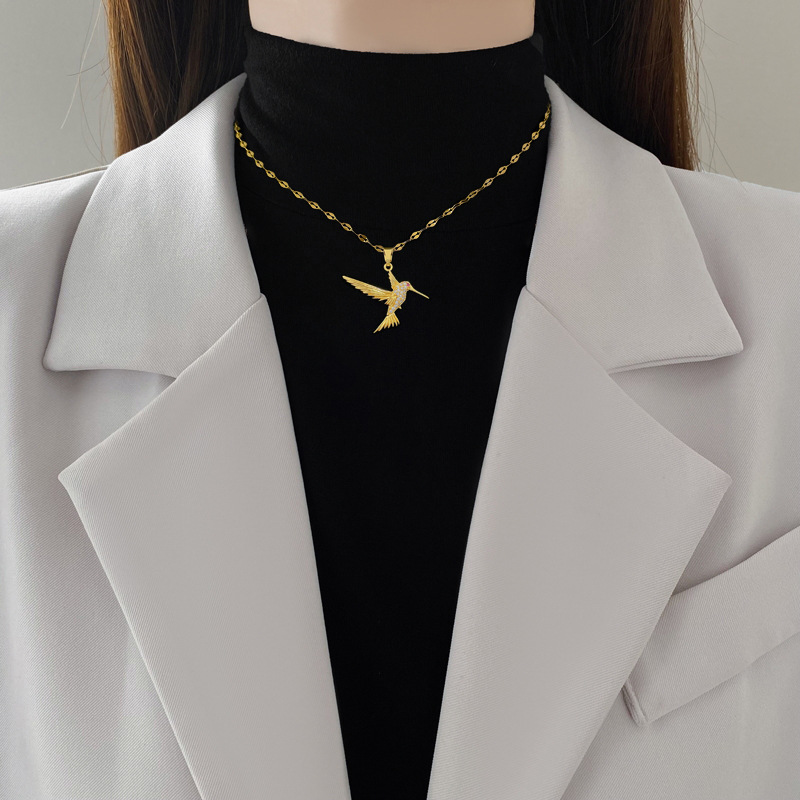 Collar de pájaro pájaro carpintero en oro real, cadena de lujo_voghion.com