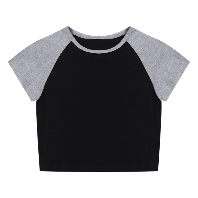 Camiseta corta de verano 2026 para mujer, estilo coreano, de cintura alta, a la moda, versátil, con bloques de color, para estudiantes image 1