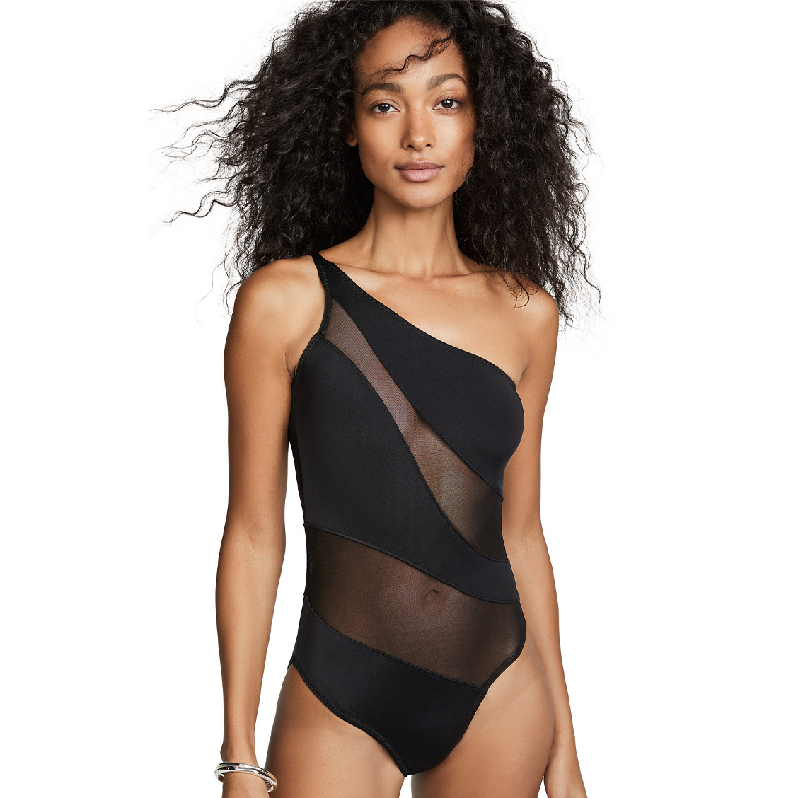 亚马逊新款网纱连体泳衣露背装欧美纯色性感胸聚拢比基尼bikini女