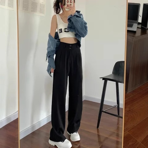 2024 wide-leg pants for women in early spring new style, high waist, drooping, loose and slimming, all-matching casual suit pants