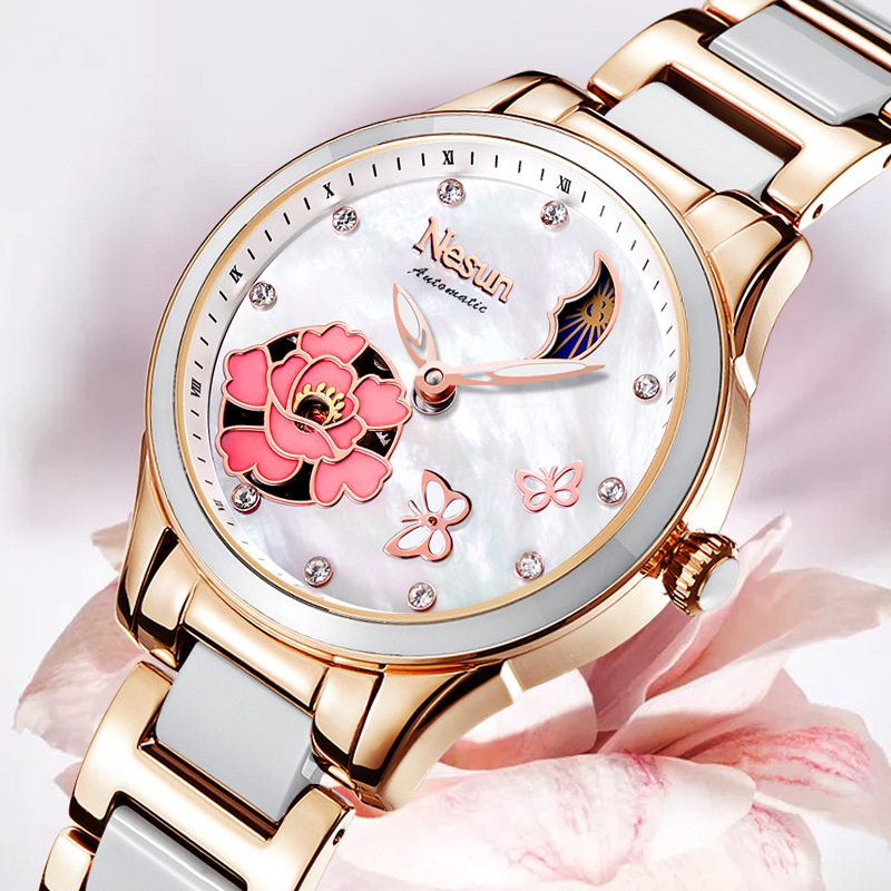 Nesun Fully Automatic Mechanical Women's Watch Luminous Waterproof Ceramic Casual Fashion Women's Watch 9073/9075