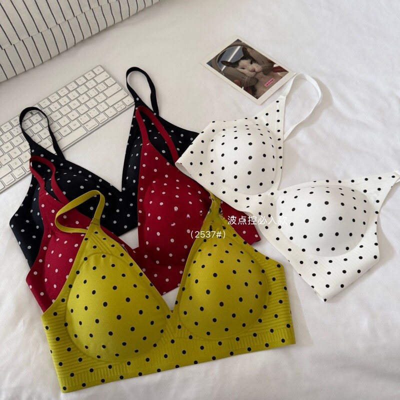 Retro Polka Dot Intimates Set for Women, Push-Up Sexy Student Sexy Bra, V Neck Slim Back Bra Retro Polka Dot Intimates Set for Women, Push-Up Sexy Student Sexy Bra, V Neck Slim Back Bra