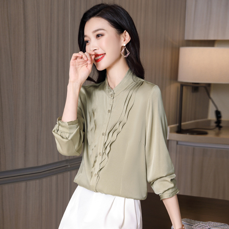 Spring Design-Inspired Lace Silk Long-Sleeve Shirt 3566 Showcases Urban Elegance and Fashionable Style for Women