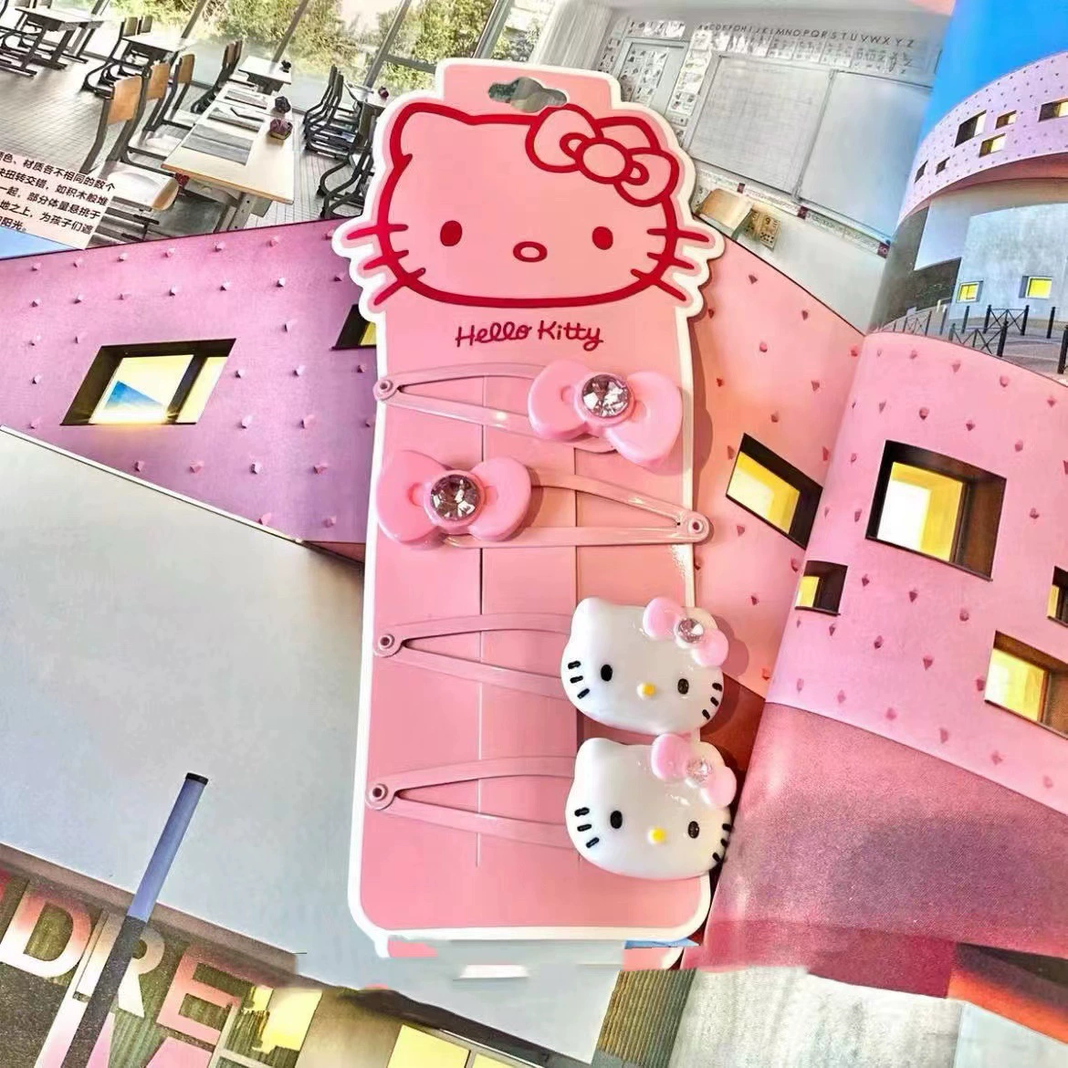 Набор аксессуаров для волос (Hello Kitty) — 10 штук милых японских мультяшных заколок, шпильки и резинки, розовый