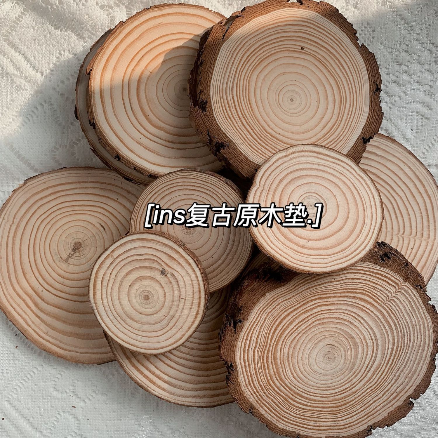 Round Coaster Heat-Resistant Insulation Coaster Natural Wood Growth Ring Fir Wood Slice Home Wooden Placemat Retro Style Photography Prop