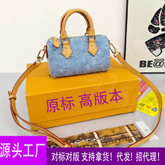 顶级原单蓝色牛仔nano16cm枕头手提单肩斜跨女包speedynano斜挎包