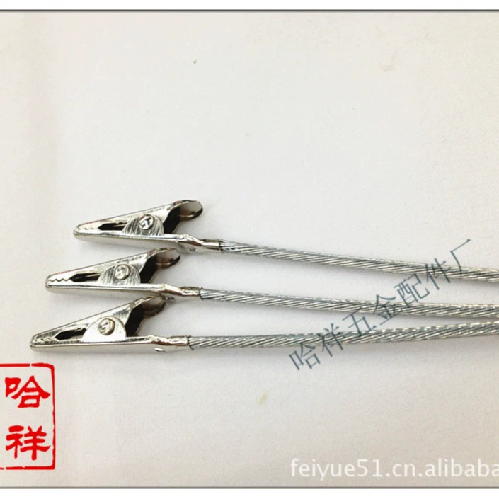 Stainless steel crocodile clip on steel wire, 8–12 cm lengths, lightweight metal alligator clips