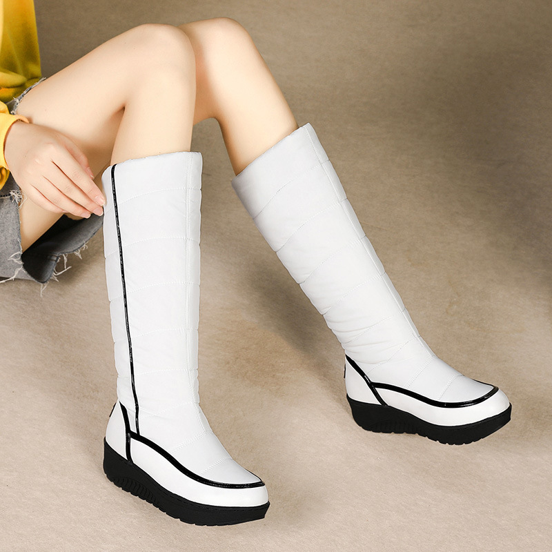 35-44外贸跨境大码秋冬棉靴厚底拼色雪地靴羽绒靴女士高筒靴G694