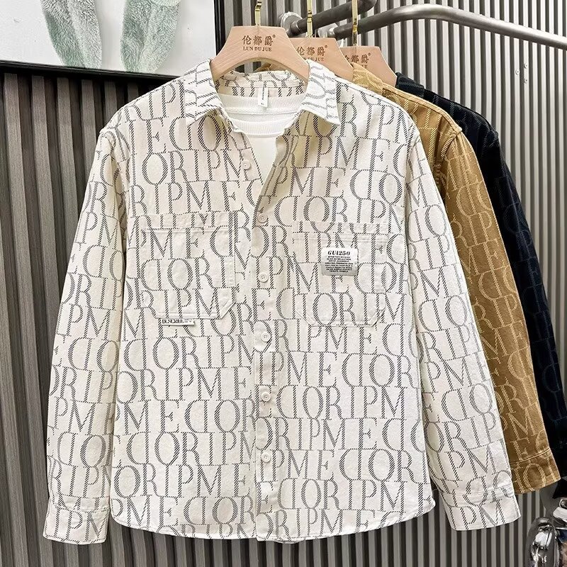 Otoño e invierno nuevas letras camisa de impresión completa chaqueta de manga larga chaqueta para hombres y mujeres marca de moda de negocios británica comercio exterior venta al por mayor transfronteriza