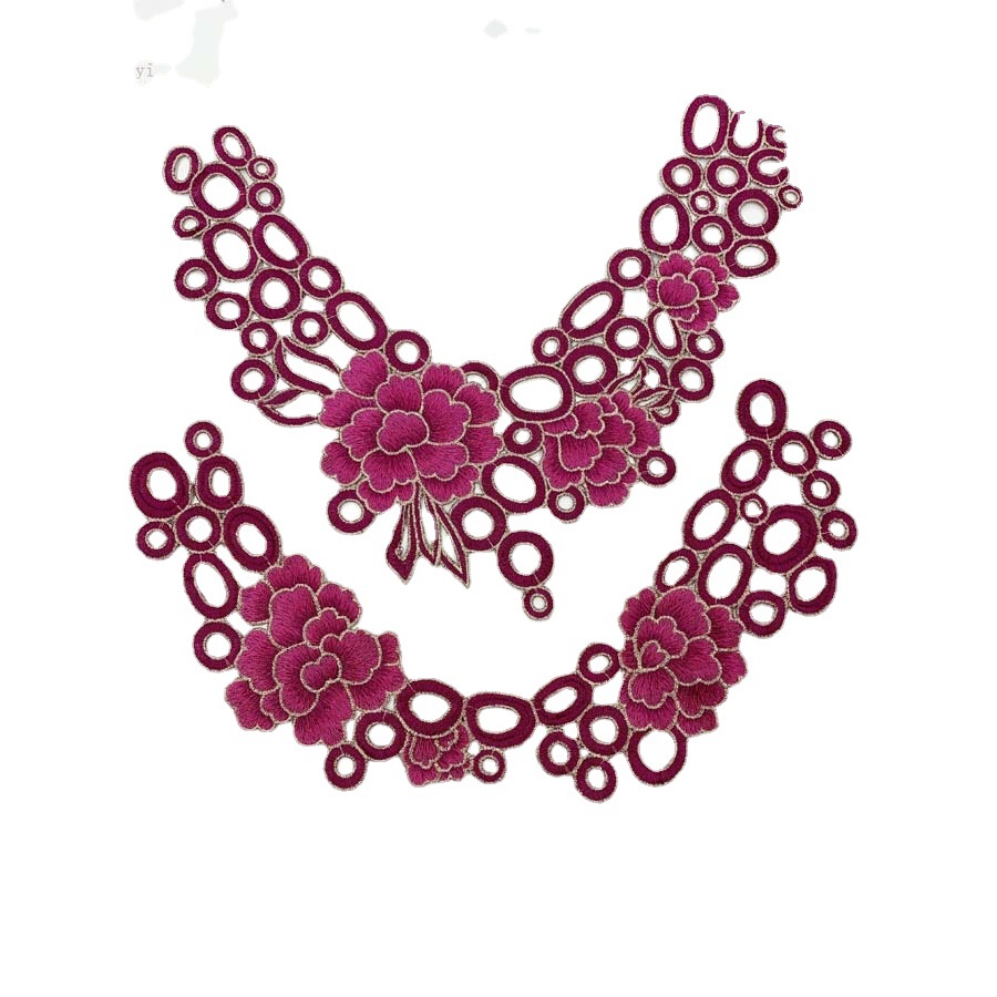 细线品质热销民族风水溶刺绣前后领花 镂空圆领几何蕾丝绣花衣领