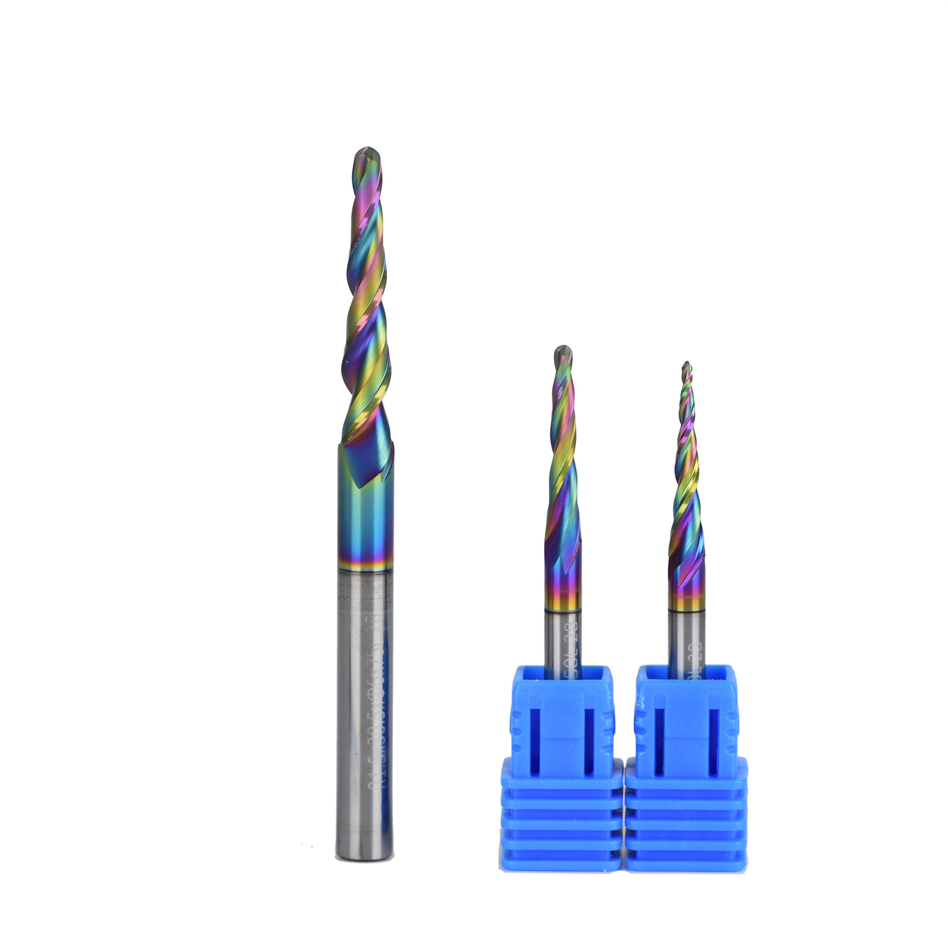 Free edge HRC60 degree colorful coating taper ball head milling cutter woodworking acrylic fine carving end mill cnc engraving machine