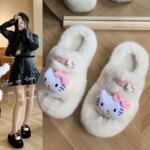 卡通KT猫毛毛拖鞋女2023年秋冬新款居家外穿韩版可爱平底毛绒拖鞋