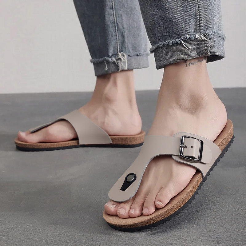 Summer Flat Flip-Flops, Cork-Soled Slippers, Casual Sandals, Women's Flat-Heeled Beach Shoes, Sandals, Men's Flip-Flops
