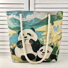 卡通福宝熊猫外出帆布袋便当包便携单肩包学生拎包上班通勤拉链包