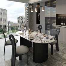 法式大理石餐桌卡拉卡塔轻奢现代简约复古椭圆岩板桌椅组合